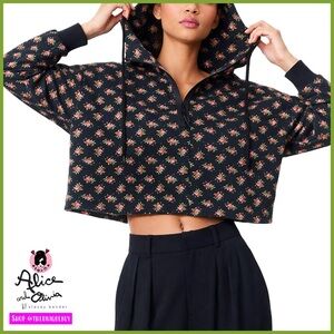 Alice + Olivia Quinlan Oversized Floral Striped Pullover Hoodie Sweater